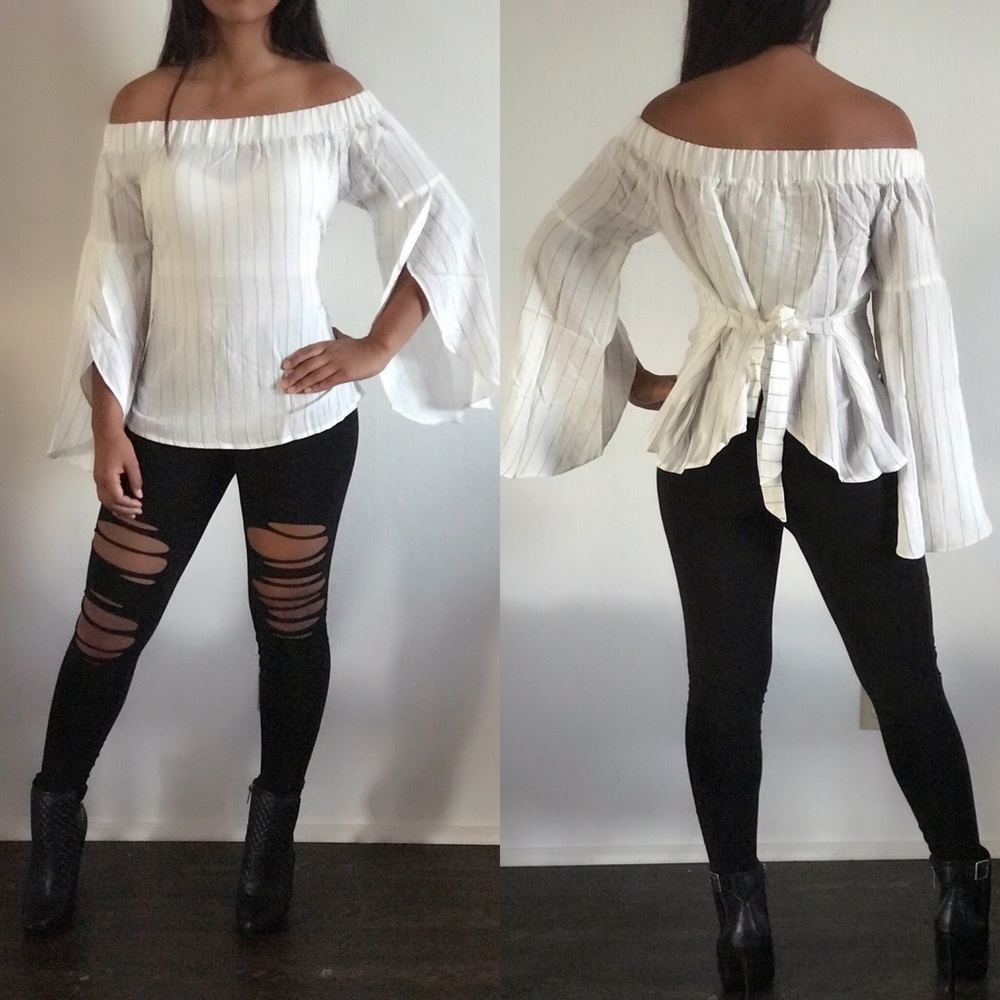 Brand new Long sleeve off the shoulder stripe top